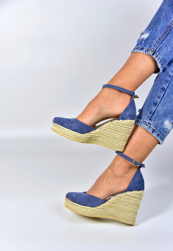 blue leather espadrilles