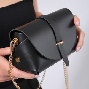 Black Leather small bag for women, minimalist, handmade purse - ARIEL