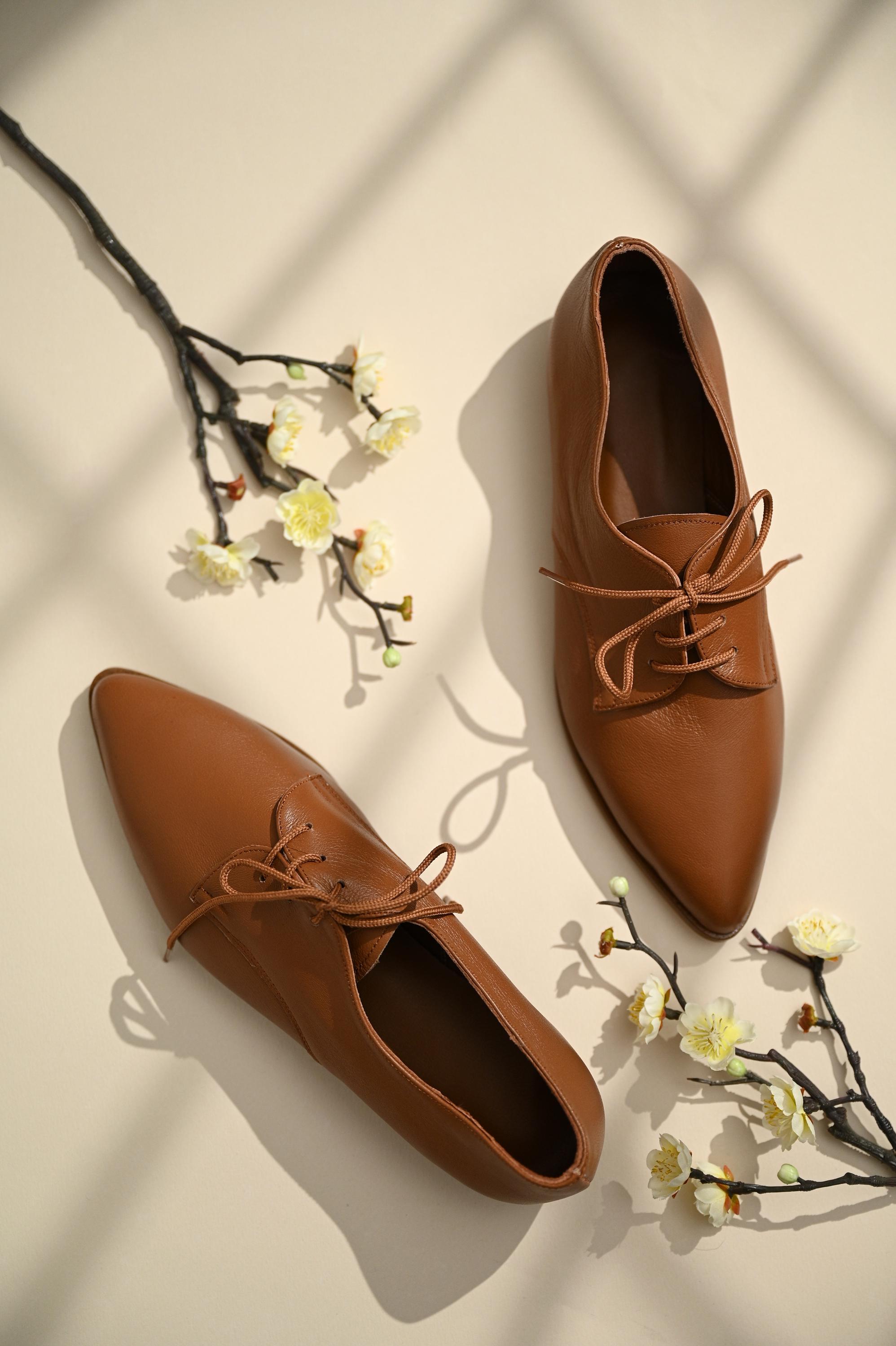 Light Dress Brown Platform Oxford Shoes Handmade Brown Leather Oxford Shoes:  Women's Flat Tie Shoes Canada