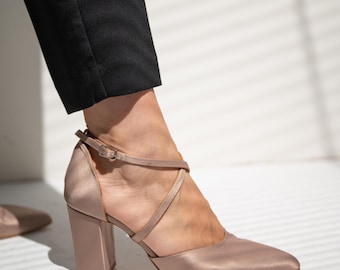 Satin Wedding Shoes: Block Heel Bridal Shoes, Pointed Toe