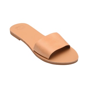 Black Leather Slides: Handmade Greek Leather Sandals Natural