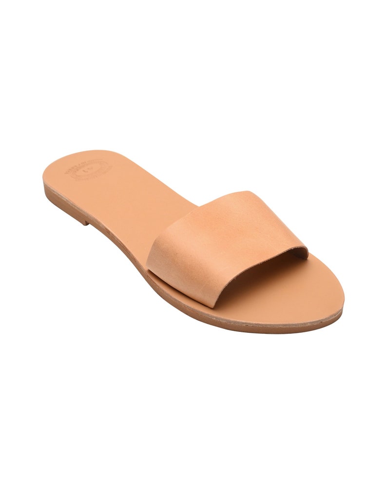 Black Leather Slides: Handmade Greek Leather Sandals Natural