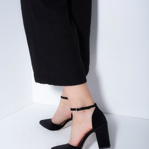 black velvet block heel