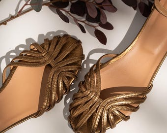 Bronze Mary Jane Flats for Women, Wedding Flats, Bridal Shoes, Ballet Flats, Reception Shoes