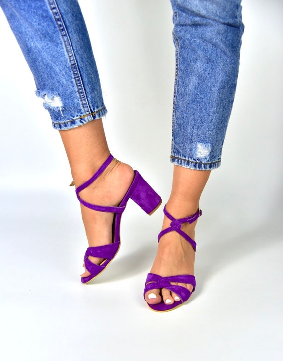 Purple leather sandals Block heel 