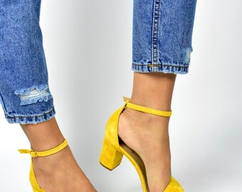yellow ankle strap shoes