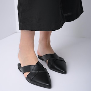 Black leather mules
