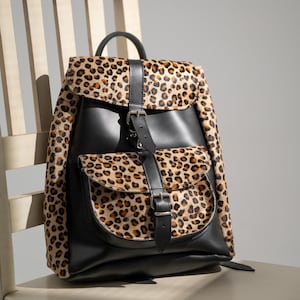Handmade Leather Backpack: Leopard Print Mini Backpack Purse