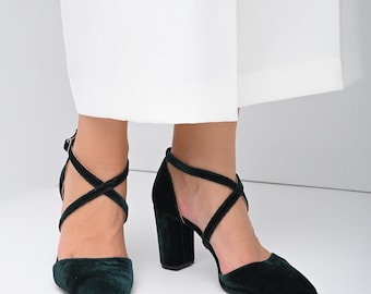 Emerald Green Velvet Wedding Shoes: Handmade Bridal Shoes
