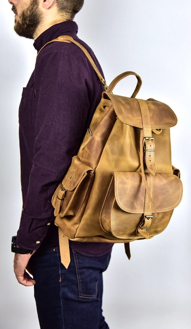 Laptop bag Travel backpack Waxed Leather Rucksack Backpack Distressed leather Gift for men Men backpack Premium Large leather backpack