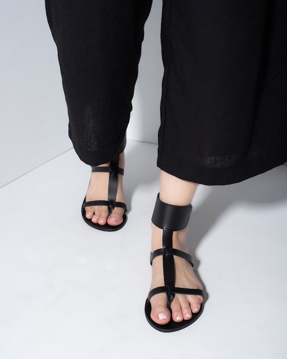 Zwarte leren dames sandalen uit Griekenland gladiator - Etsy Nederland