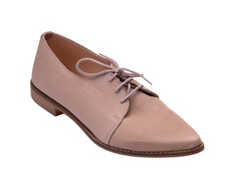 Silver Oxford Woman Shoes, Silver Leather Shoes, Leather