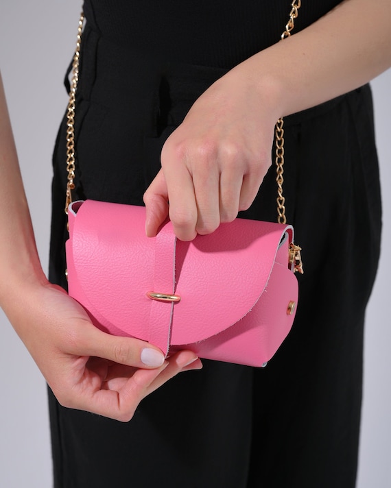 Small pink leather purse sale