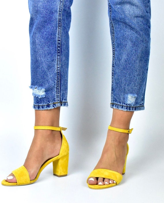block heel yellow sandals