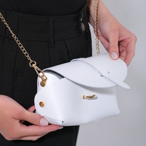 Leather Purse for women, White small bag, Wedding leather purse for accessories, Handcrafted bag - ARIEL