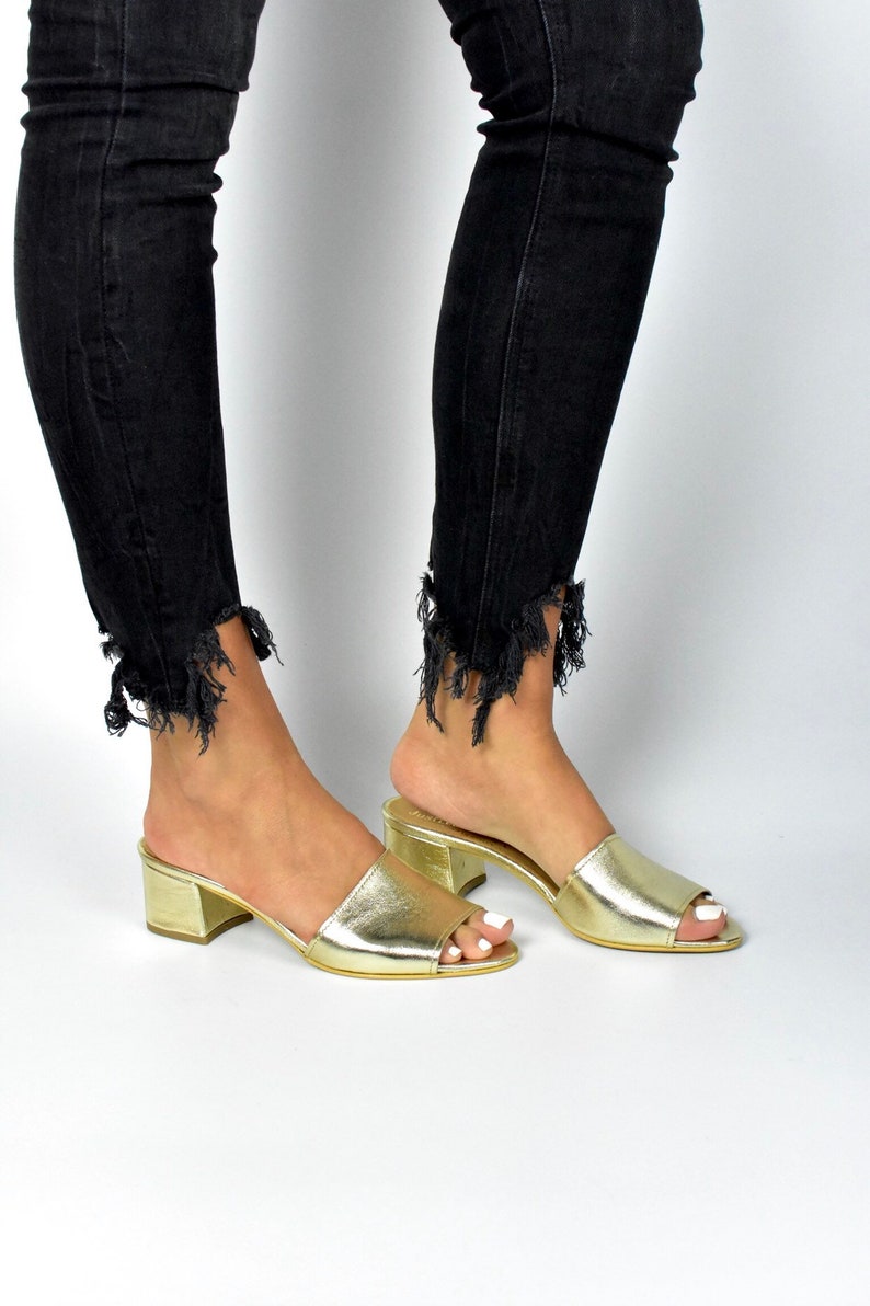 block heel leather mules