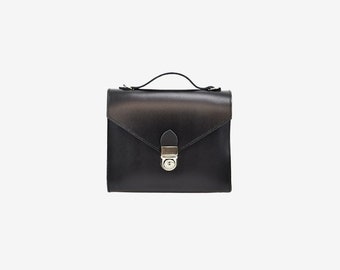 Small leather crossbody bag, women shoulder bag, women leather bag, classic bag, black color - SARAH