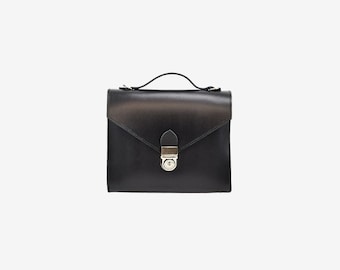 Small Leather Crossbody Bag: Black Shoulder Bag, Handmade in Greece