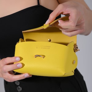 Leather YELLOW bag for women, Minimalist, Small purse for women, Handmade purse - ARIEL