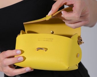 Leather YELLOW bag for women, Minimalist, Small purse for women, Handmade purse - ARIEL