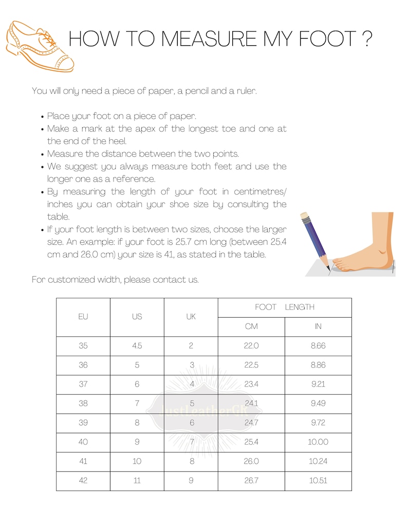 Puede incluir: Un gr&aacute;fico que muestra c&oacute;mo medir el pie para el tama&ntilde;o del zapato. El gr&aacute;fico incluye medidas en tallas US, UK y EU, as&iacute; como en cent&iacute;metros y pulgadas.