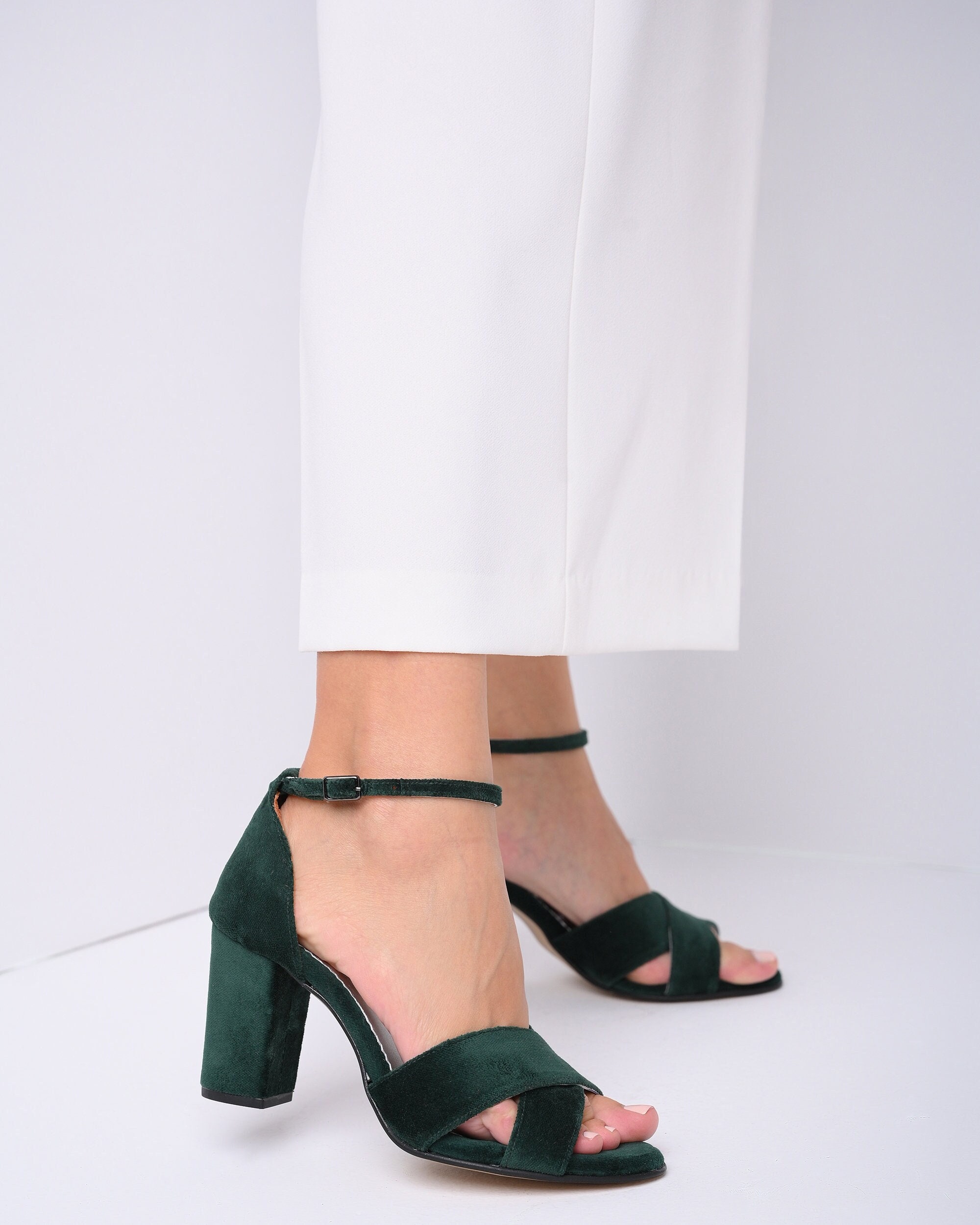 Dark Green Stiletto Heels | Stiletto heels, Green velvet shoes, Heels