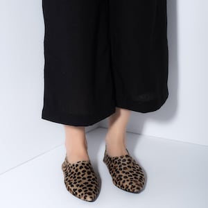 Leopard Print Leather Mules: Handmade Pointed Toe Loafers