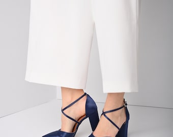Blue Satin Bridal Shoes – Wedding Block Heel Shoes, Something Blue