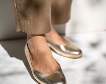 Gold Leather Ballet Flats: Handmade Greek Ballerinas