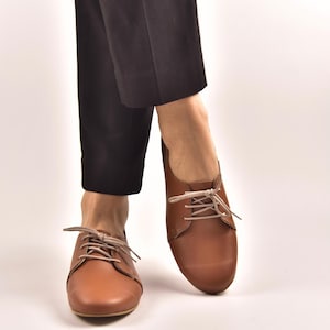 Brown Leather Oxford Shoes, Handmade Office Shoes imagen 1