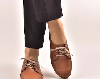 Brown Leather Oxford Shoes, Handmade Office Shoes