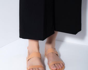Handmade Greek Leather Sandals: Natural Flat Sandals
