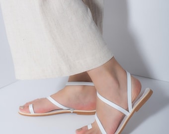 Handmade Greek Leather Sandals: White Strappy Wedding Shoes