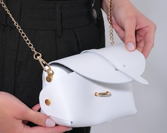 White Leather Chain Purse: Small Handmade Wedding Bag