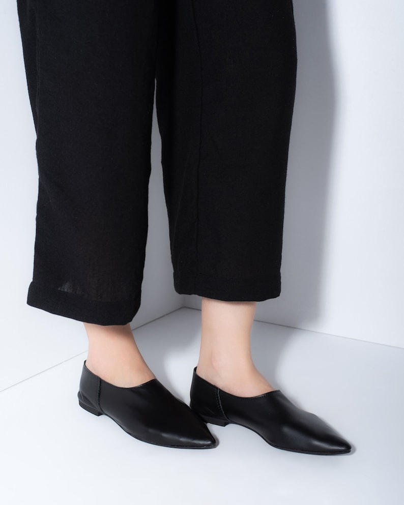 Black Leather Loafers Womens Pointed Loafers Women Black Etsy