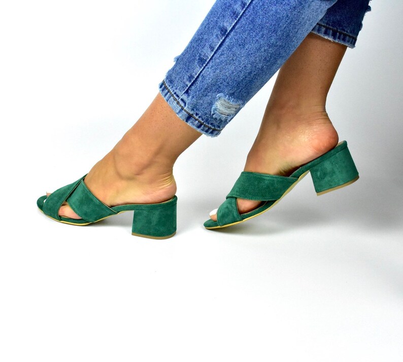 sage green block heel sandals