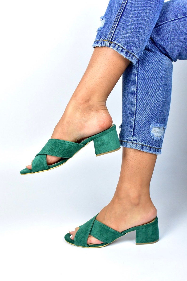 block heel green sandals