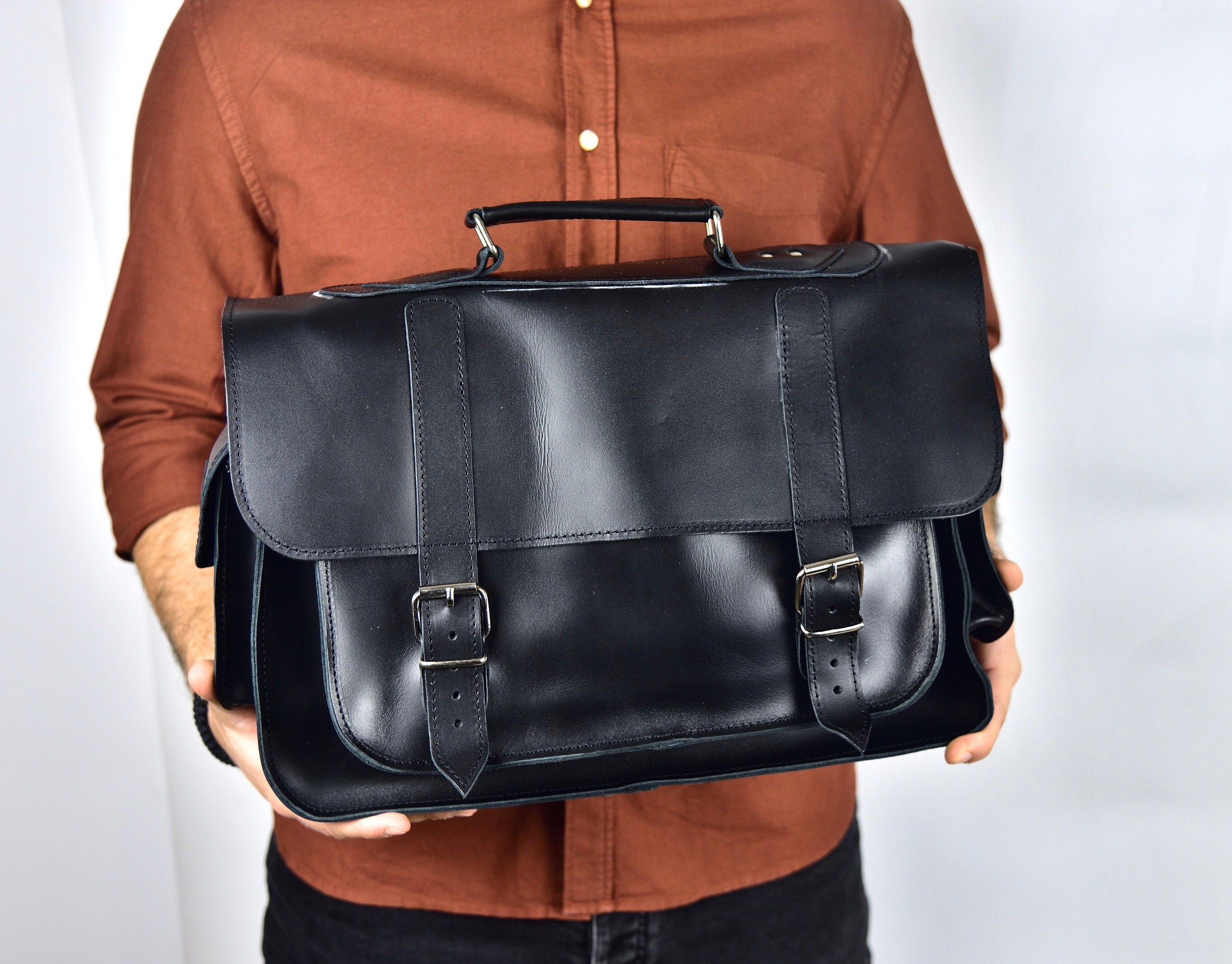 SALE 20%, Premium L leather satchel, Messenger bag, Shoulder bag, 15&#39;&#39; laptop bag, School bag ...