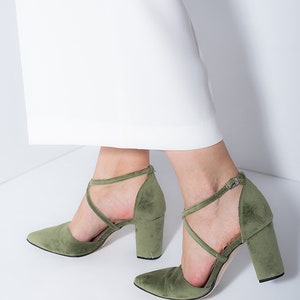 velvet wedding shoes sage green