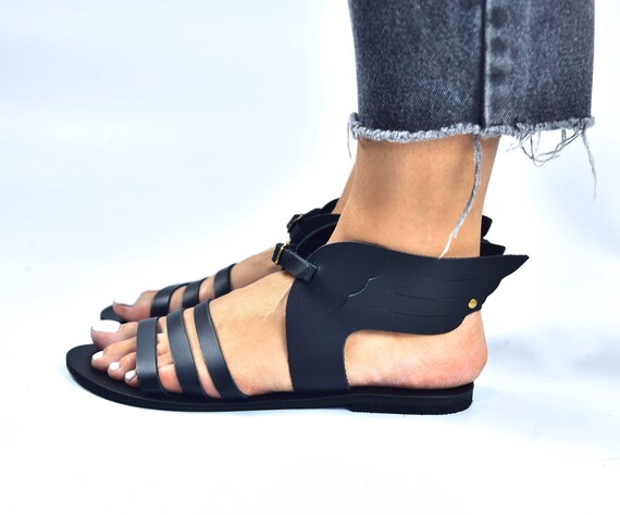 Black Leather Sandals Greek Sandals Handmade Sandals Women - Etsy