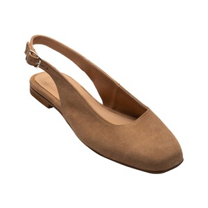 Beige Leather Slingback Flats: Square Toe Shoes, Women's Gift Bild 5