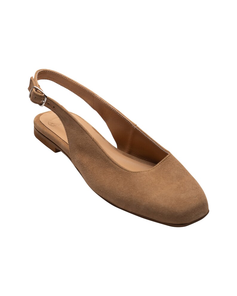 Beige Leather Slingback Flats: Square Toe Shoes, Women's Gift Bild 5
