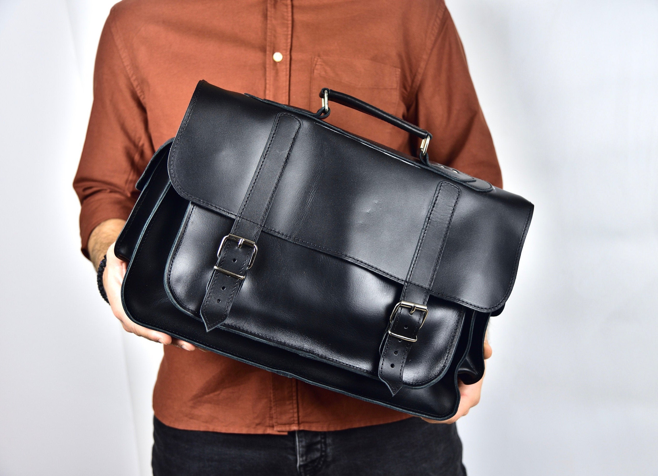 SALE 20%, Premium L leather satchel, Messenger bag, Shoulder bag, 15&#39;&#39; laptop bag, School bag ...