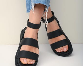 Handmade Greek Leather Sandals: Strappy Flat Summer Sandals