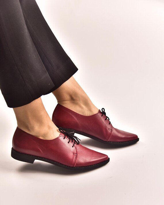 Oxford vrouwen donkerrode schoenen derby ties schoenen - Etsy België