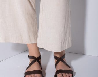 Brown Leather Greek Sandals: Handmade Women's Strappy Sandals