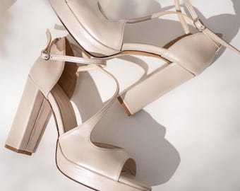 Ivory Wedding Shoes, Platform Block Heel Bridal Shoes – Elegant Wedding Heels