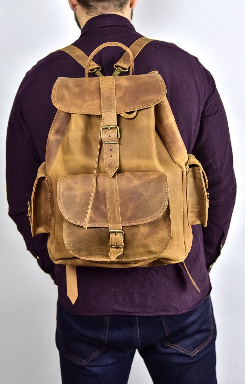 Laptop bag Travel backpack Waxed Leather Rucksack Backpack Distressed leather Gift for men Men backpack Premium Large leather backpack