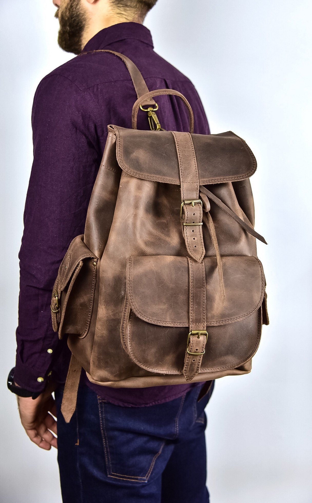 Premium Large leather backpack Men backpack Travel backpack | Etsy
