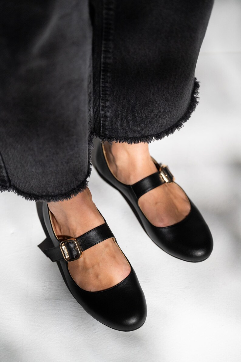 Handmade Black Leather Mary Jane Flats – Retro Bar Shoes - Etsy